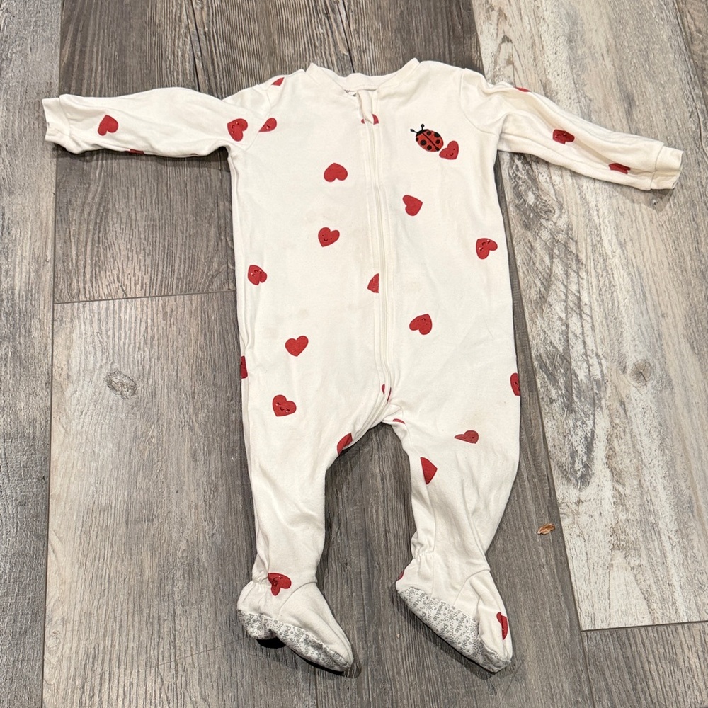 Pekkle White‎ and Red Heart Print Kids One Piece